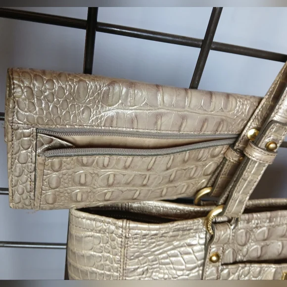 Brahmin 3pcSet Melbourne Asher Tote Bag Wallet&Case Crocodile Embossed Champagne - Picture 14 of 16